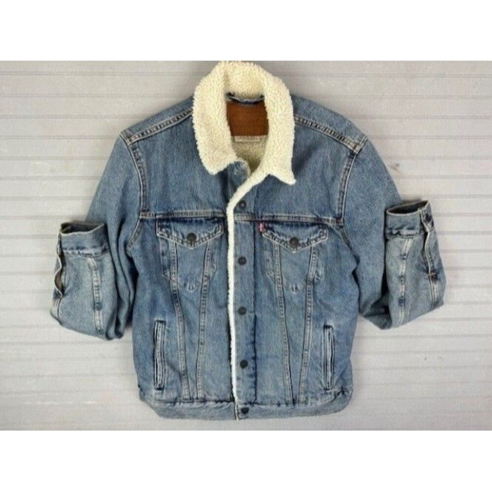 Levis Size M Womens Denim Jean Jacket Trucker Sherpa Lined Snap Front